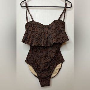 Kona Sol Brown Leopard Print One Piece Swimsuit